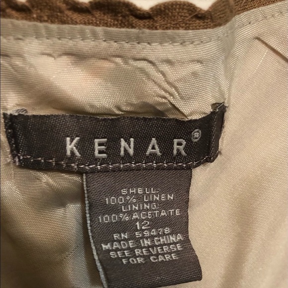 Kenar size 12 tan & ivory stripe 100% linen V neck maxi Bias cut - Picture 5 of 10